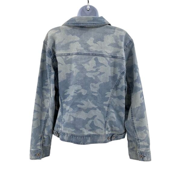 Style & Co Blue Denim Camo Jacket Womens Large Button Up Regular Fit Long Sleeve - Picture 6 of 10